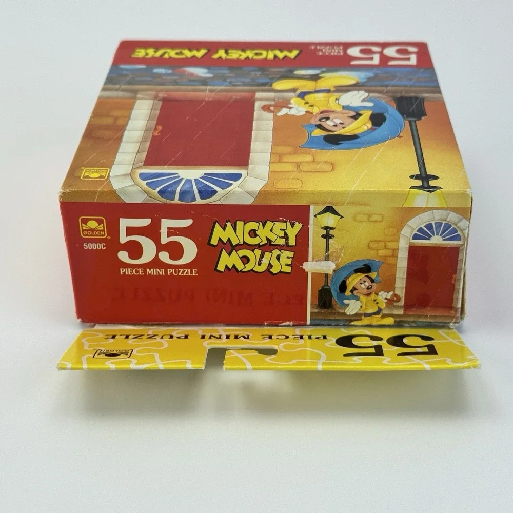 Vtg Disney Mickey Mouse In The Rain Mini Puzzle 55 Piece Golden Rare Complete